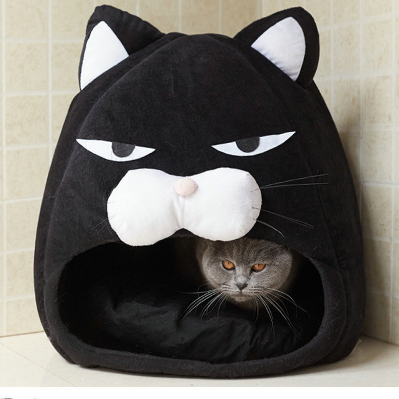 Cozy covered nest bed for cats, front view