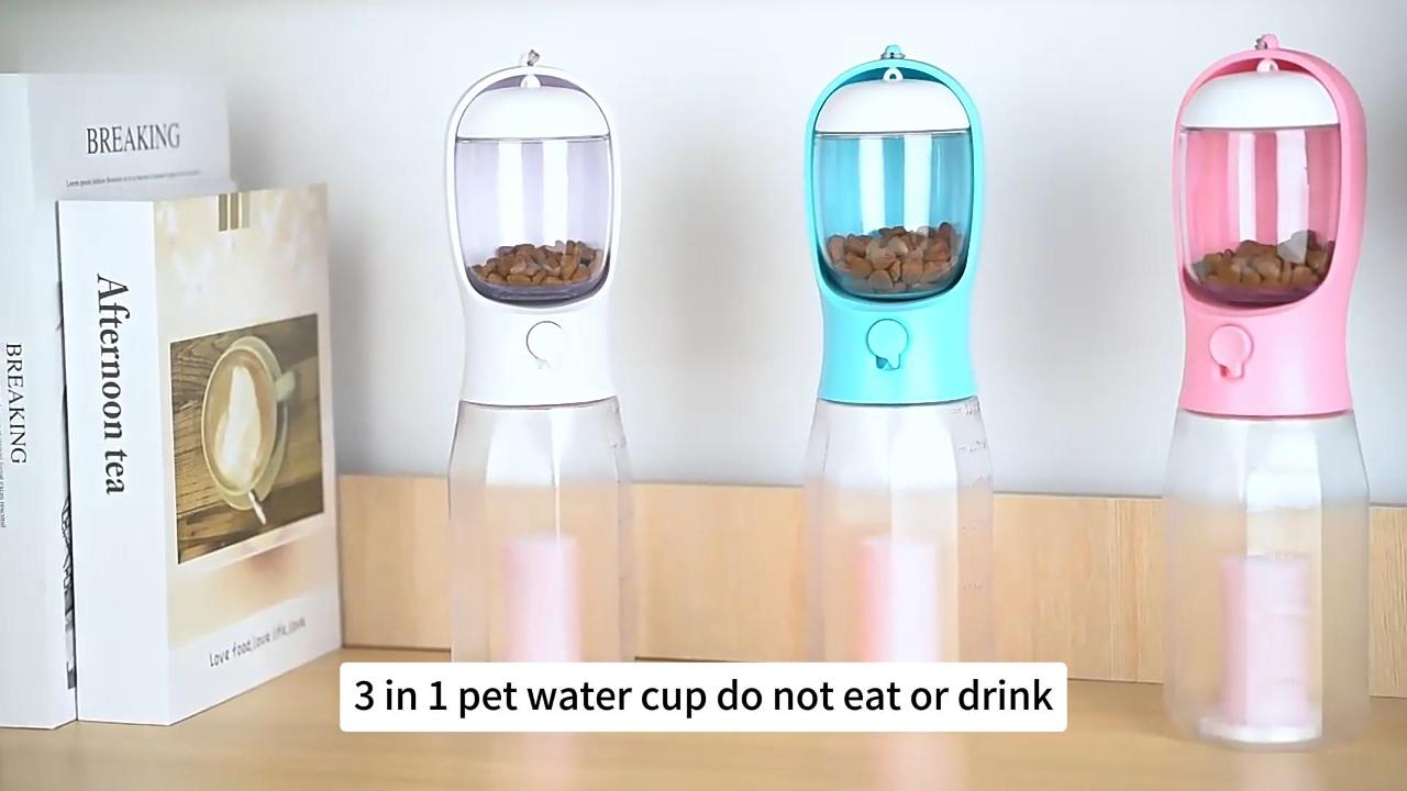 3-in-1 portable pet water bottle with food container and waste bag dispenser, main product photo